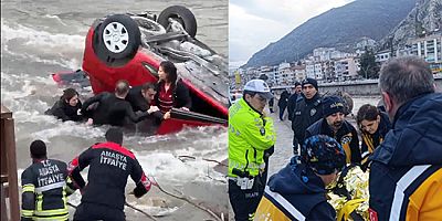 Hafif Ticari Araçla Çarpışan Otomobil, Nehre Uçtu; Anne İle Kızı Yaralı