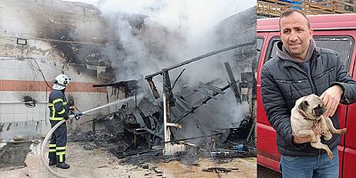 Yangın Çıkan Oto Yıkamada Yavru Köpeği Mahalle Muhtarı Kurtardı